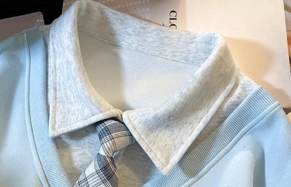 Fake Two-piece Tie Polo Collar Sweater For Women Spring And Autumn New Loose-fitting Non-hoodie