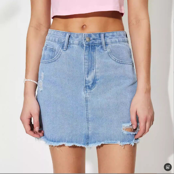 Womens Stylish Distressed Denim Skirt With A Personalized Design