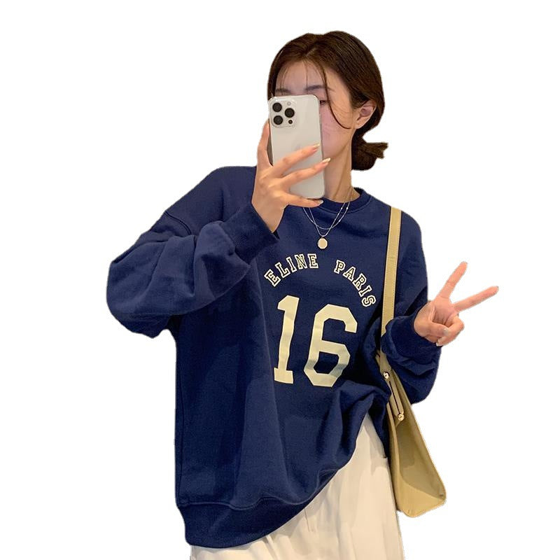 Letter Print Loose Oversized Long Sleeves Sweater Women's Top