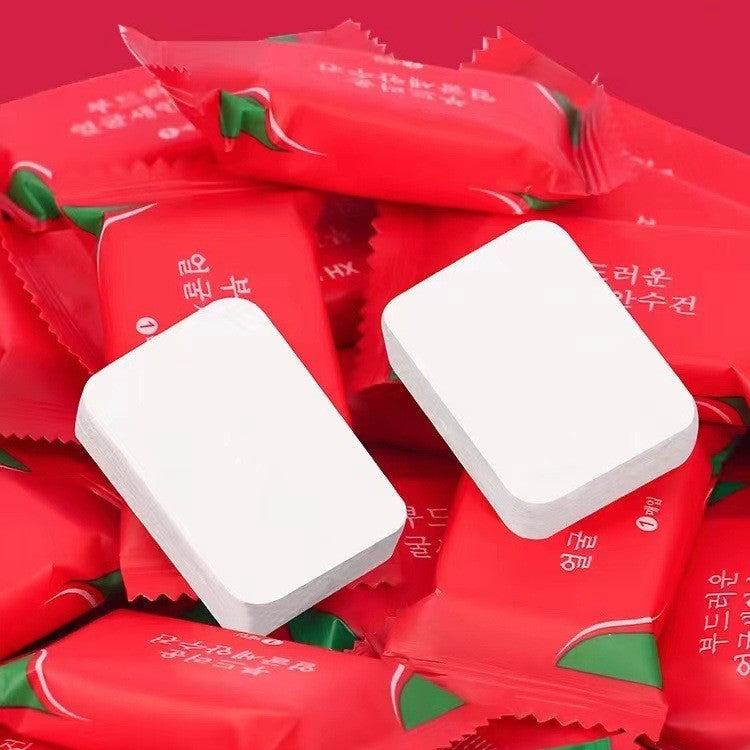 Portable Cotton Thickened Candy Small Square Towels Individually Wrapped Disposable