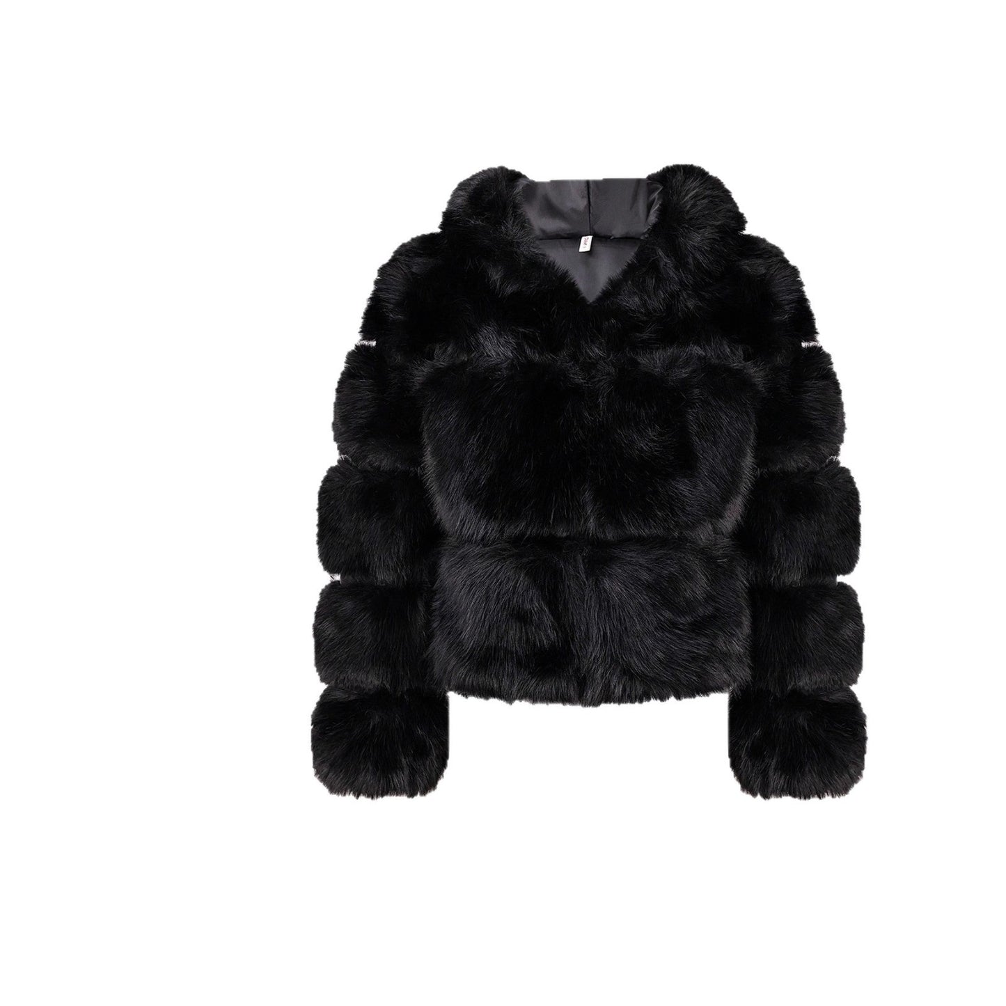 Black Faux Fur Short Hood Jacket