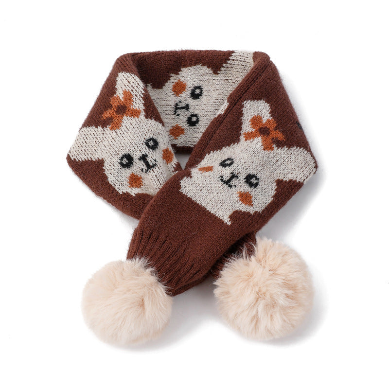 Cartoon Bear Rabbit Piercing Rabbit Hair Ball Knitted Wool Scarf
