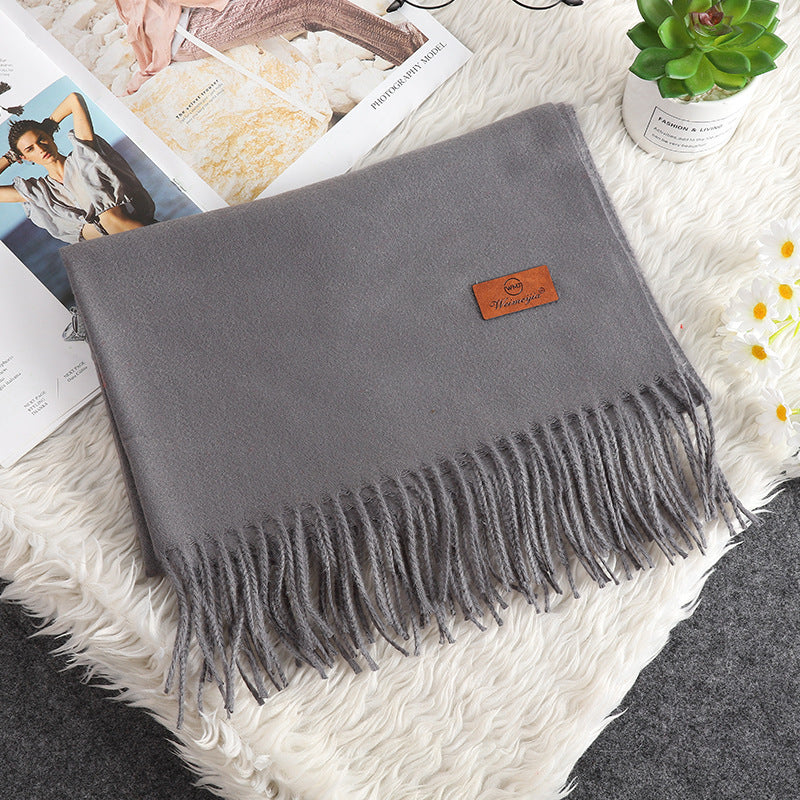 Solid Color Cashmere-like Bristle Scarf Ladies Tassel Warm Gift