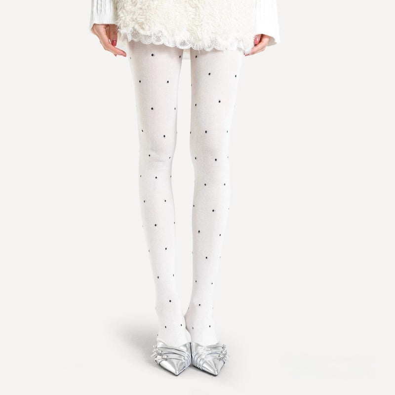 Japanese Style Sweet White Polka Dot Sheer Pantyhose