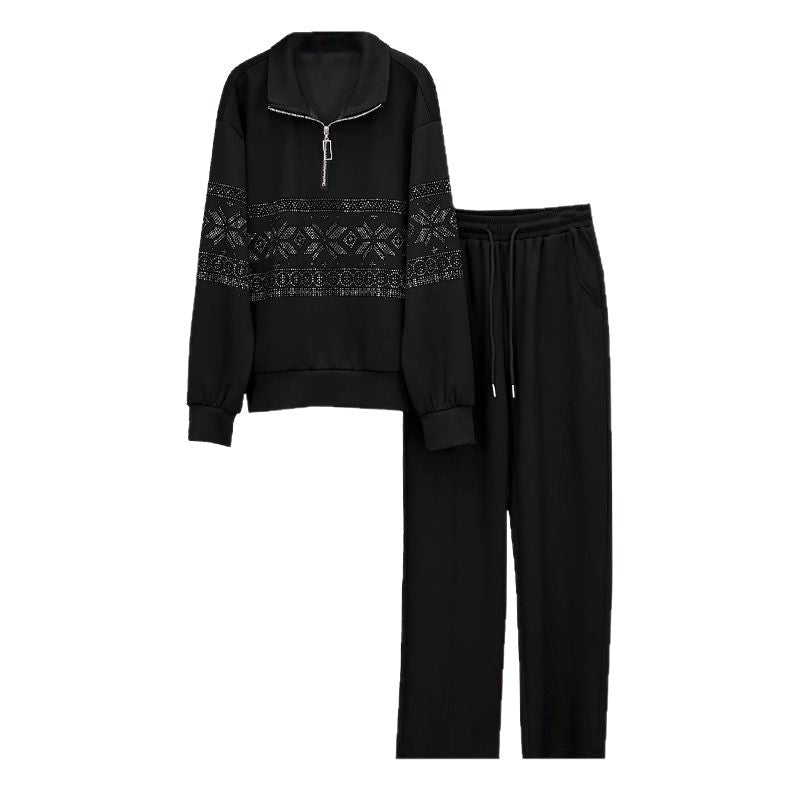 A Half - zip Hoodie With Long Sleeves Paired With Wide - leg Pants - Eshtree