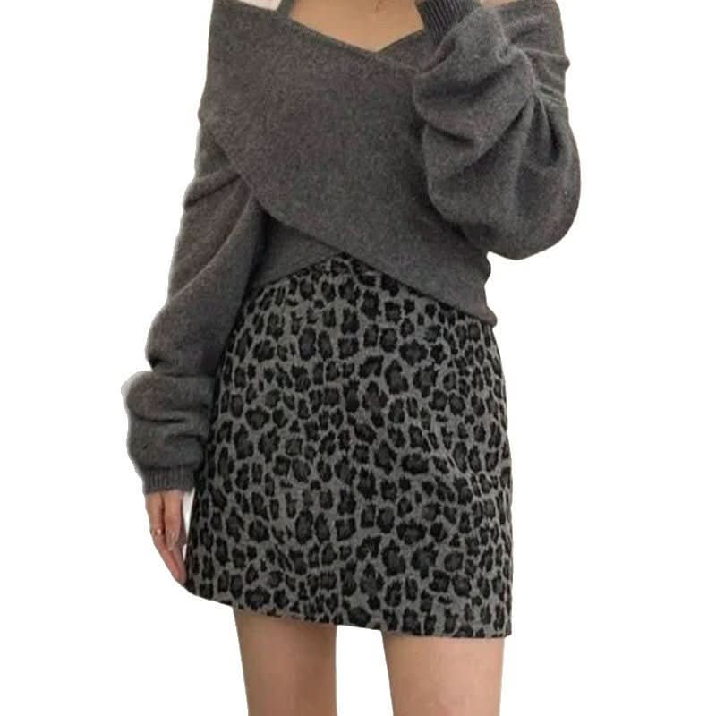 A - line Slimming Leopard - print Bodycon Skirt - Eshtree
