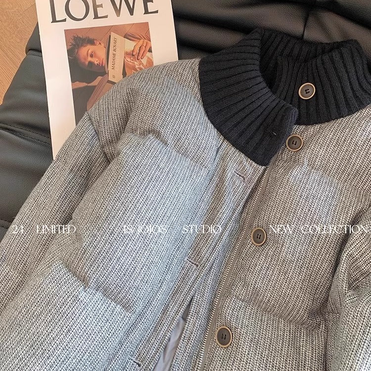 Knitted Stand Collar Short Cotton Coat Jacket