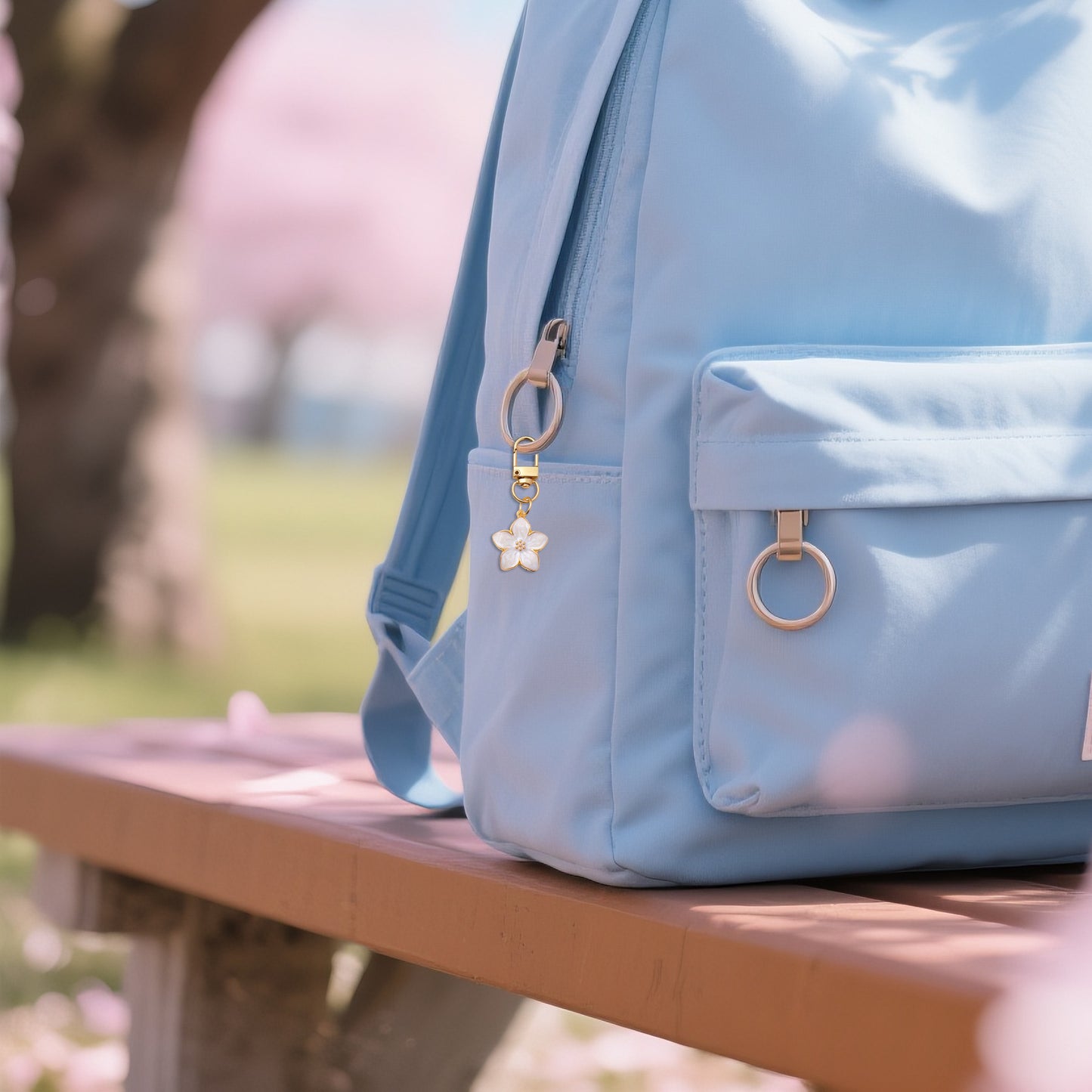 Colorful Oil Necklace Pearlescent Five Petal Flower Cherry Blossom Keychain Bag Pendant