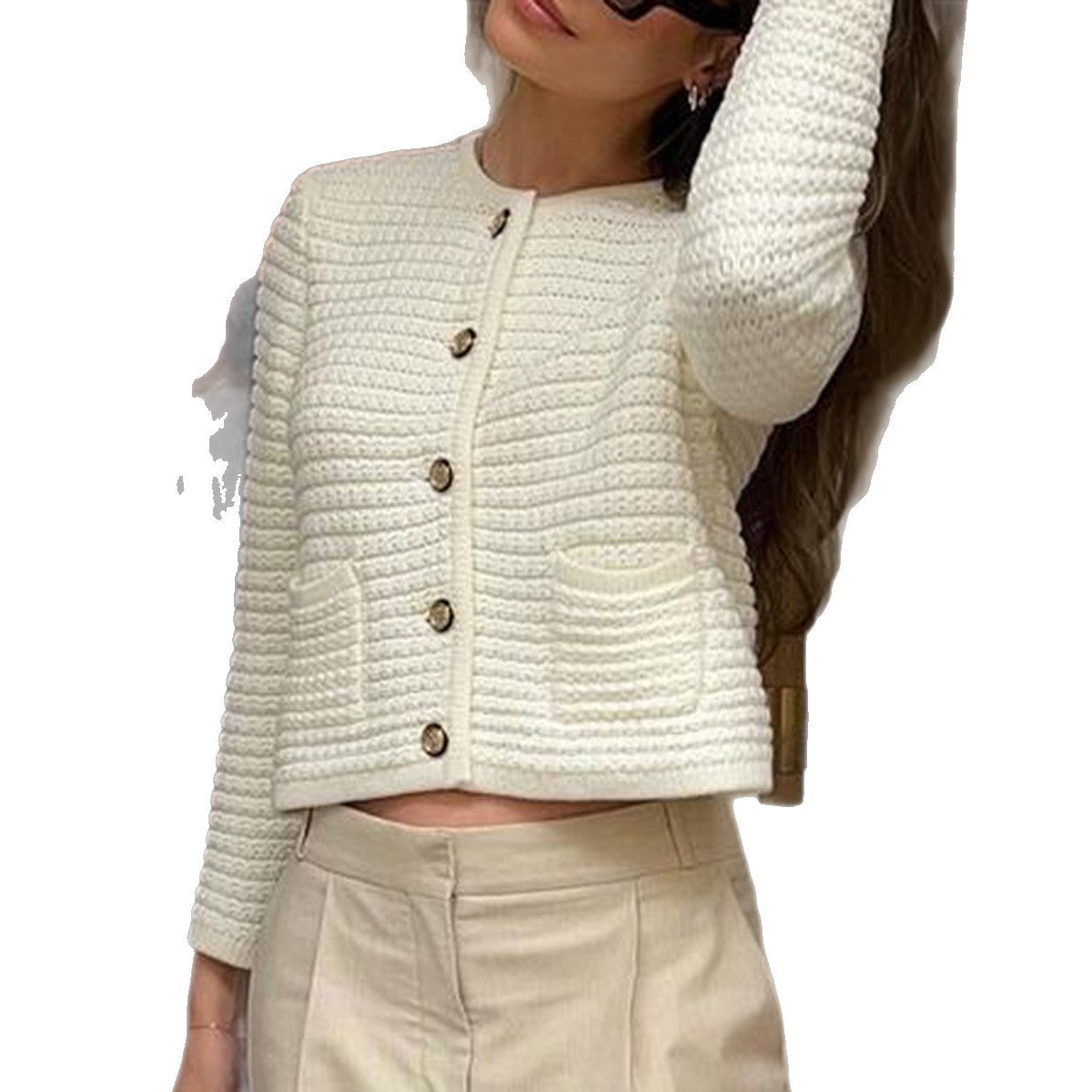Fashion Long Sleeve Button Shirt Sweater Women's Clothing