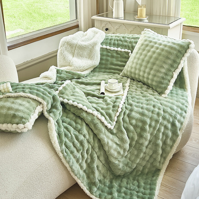 Thick Warm Pillow Milk Fiber Quilt Nap Blanket