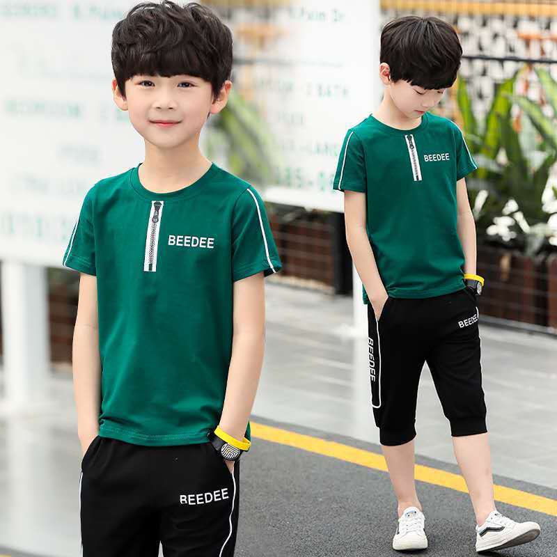 Middle And Big Boys Summer Short Sleeve T-shirt Two-piece Korean Fashion