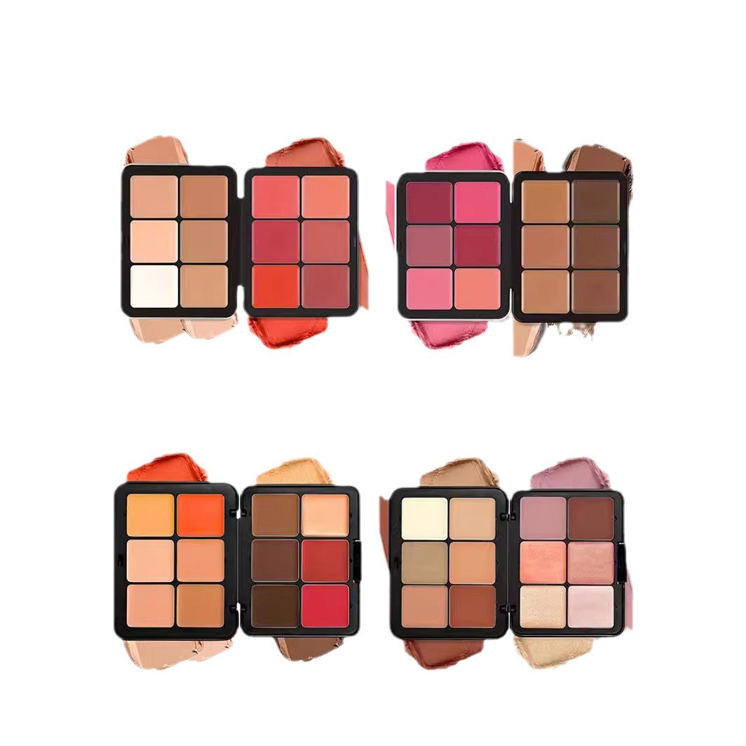 Cross-border TEMU Amazon Hot 12-color Blusher Plate Matte Shimmer High-gloss Multi-color Cream Blush Plate