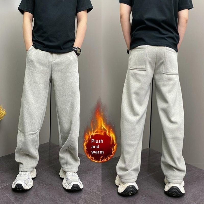 Mens Fleece Lined Thickened Casual Straight Cut Pants