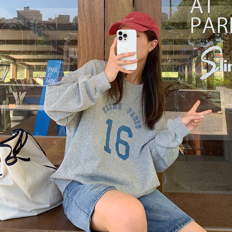 Letter Print Loose Oversized Long Sleeves Sweater Women's Top