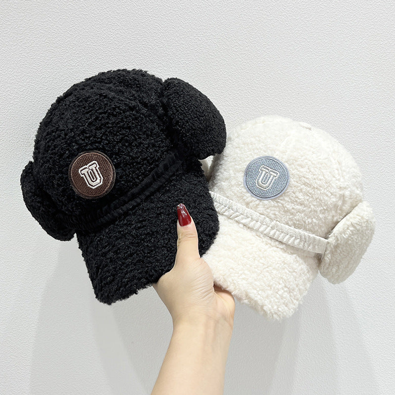Versatile Letters Lamb Wool Baseball Cap For Women