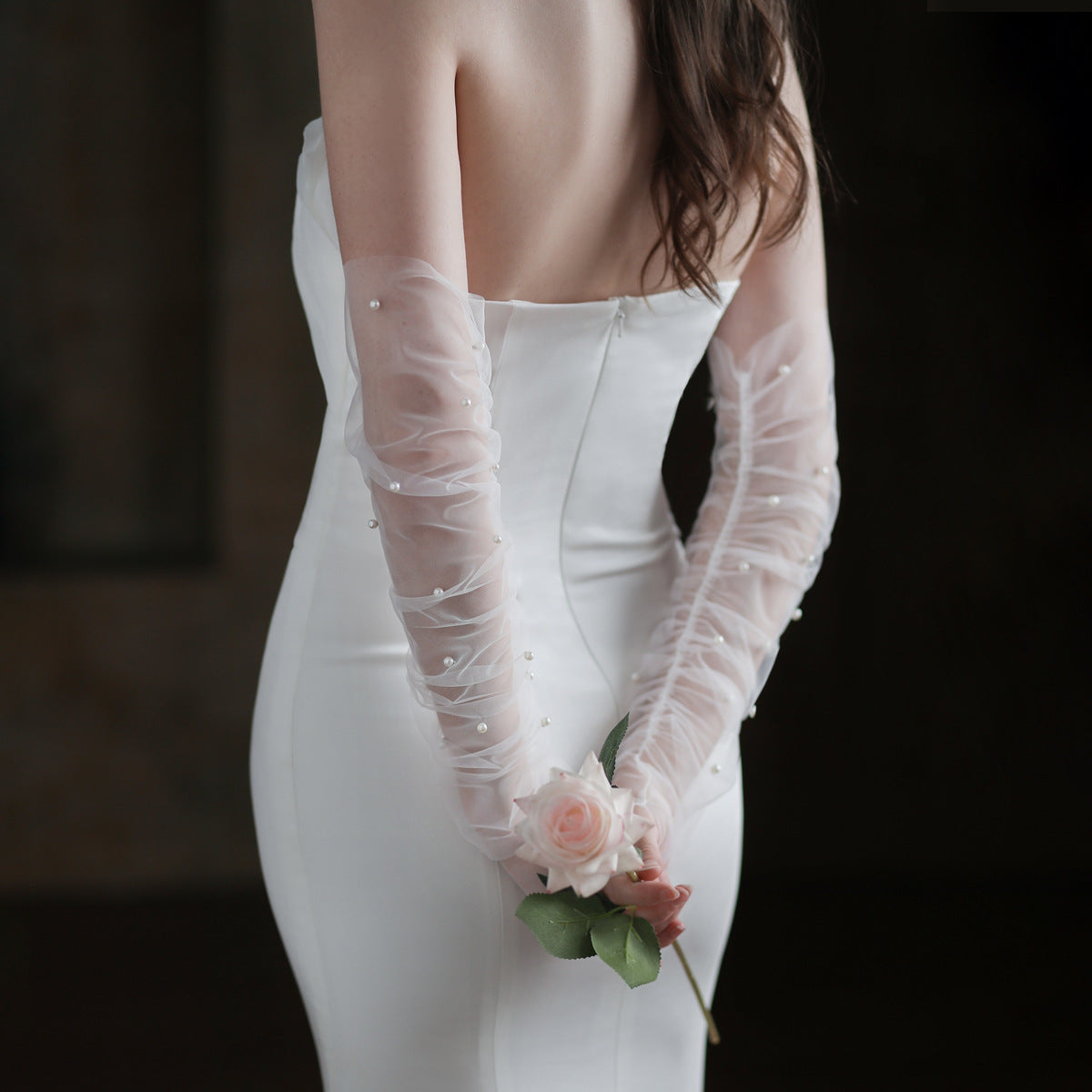 White Long Style Arms Hiding Bridal Gloves