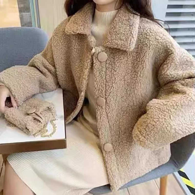 Lamb Wool Coat Female Fleece-lined Thick Loose