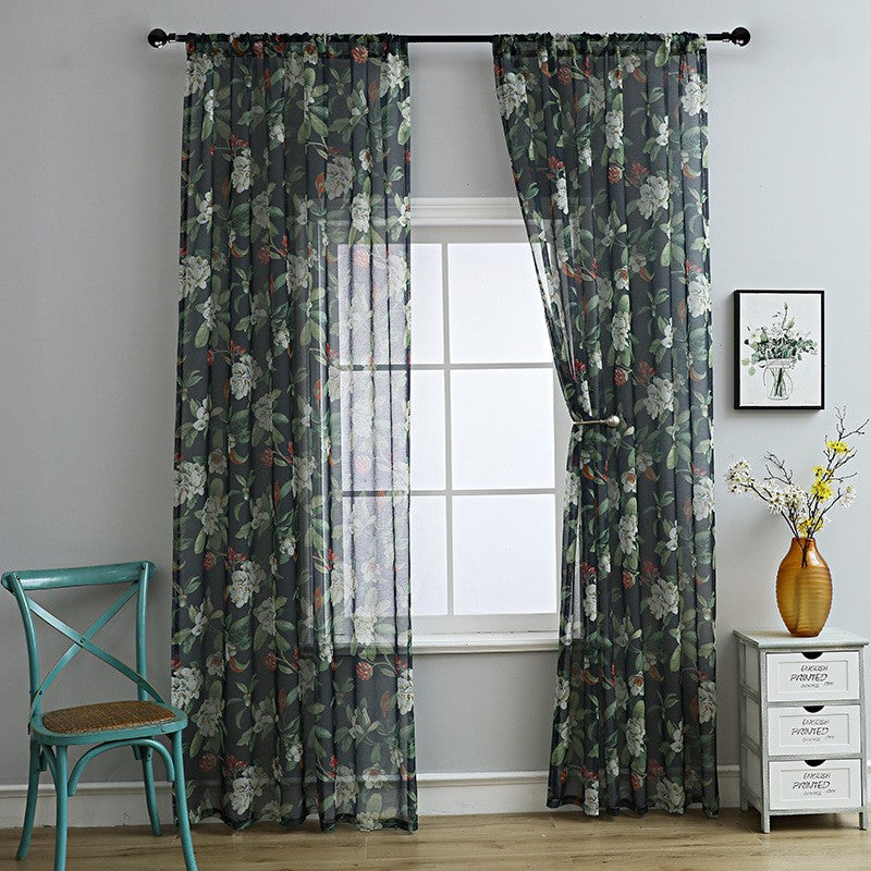 American-style Printed Cotton And Linen Window Sheer Small Curtains Semi-sheer Curtain Fabric