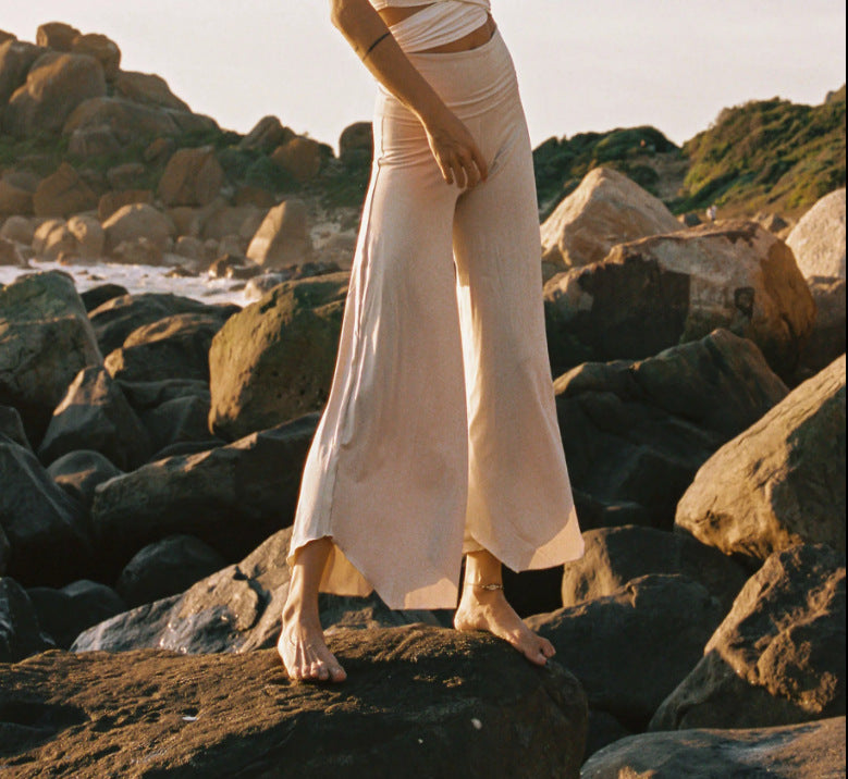 High Waist Irregular Casual Pants Yoga Cropped Pants