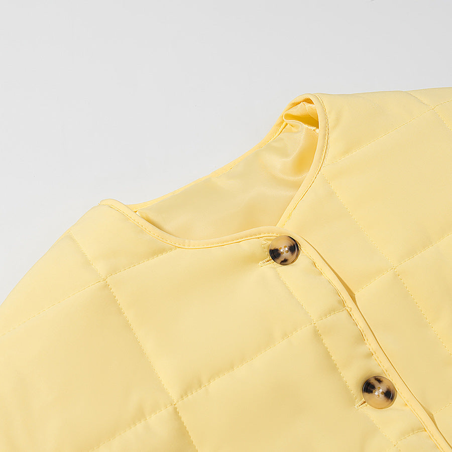 Autumn Women Clothing Yellow Quilted Cotton Plaid Cotton Clothing Cotton Coat