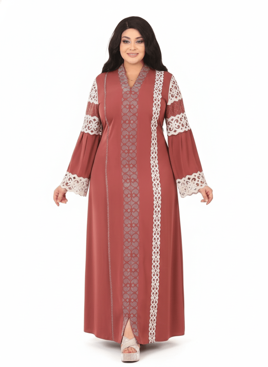 عباية عالية الفخامة بتفاصيل دانتيل وقَصّة مستقيمة - Eshtree