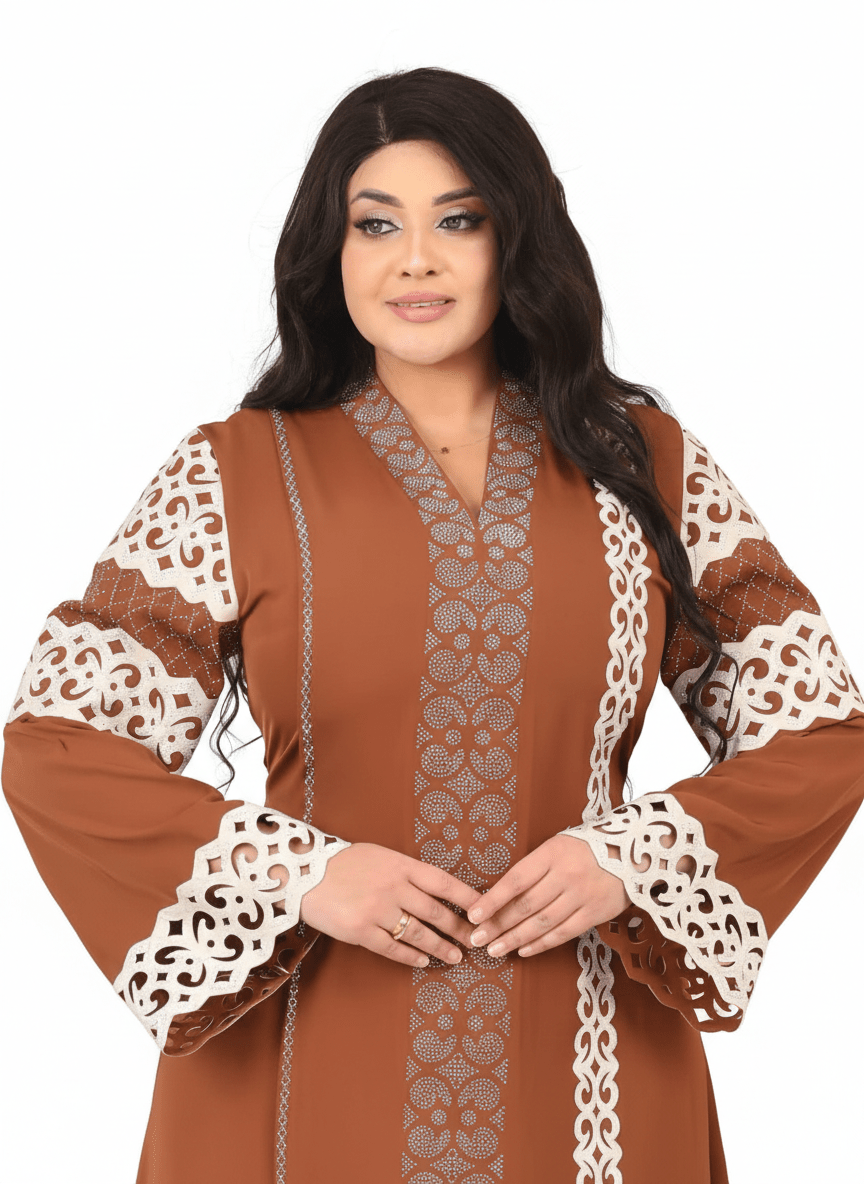 عباية عالية الفخامة بتفاصيل دانتيل وقَصّة مستقيمة - Eshtree