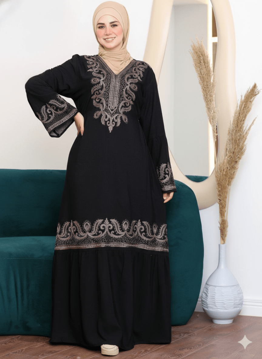 عباية استقبال بطباعة أنيقة وقصّة واسعة مريحة - Eshtree