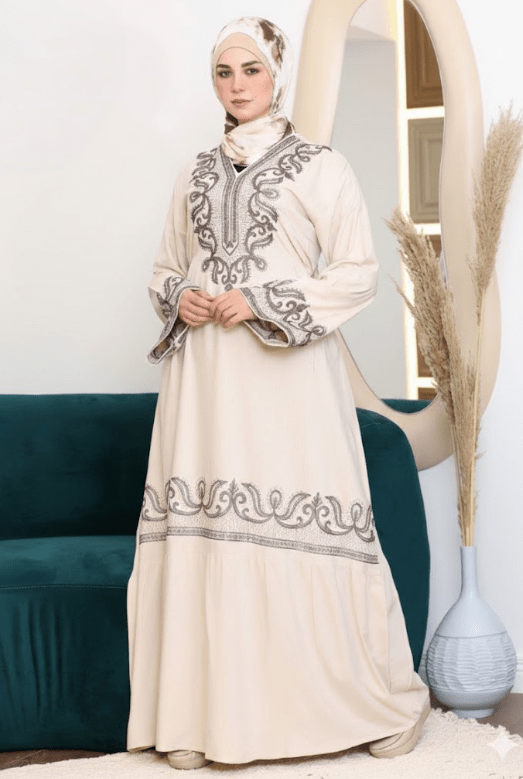 عباية استقبال بطباعة أنيقة وقصّة واسعة مريحة - Eshtree