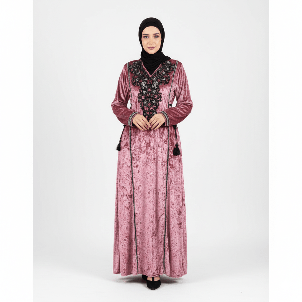 عباية نسائية مطرزة للاستقبال والخروج – خامة فرنساوي جنجا ناعمة – تصميم واسع ومريح - Eshtree