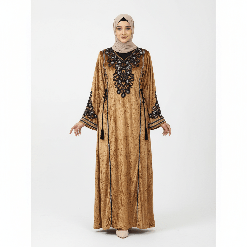 عباية نسائية مطرزة للاستقبال والخروج – خامة فرنساوي جنجا ناعمة – تصميم واسع ومريح - Eshtree