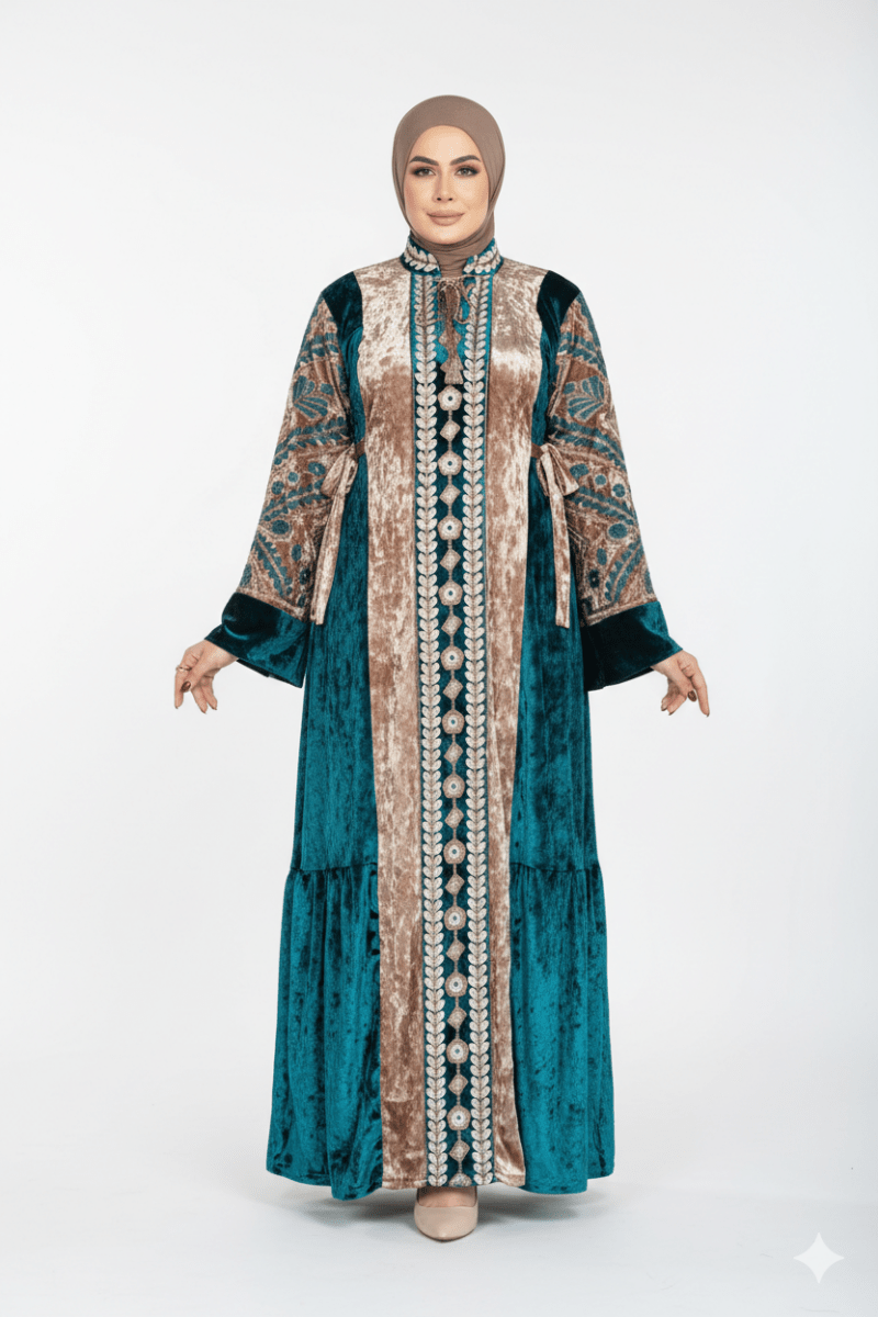 عباية شتوي قطيفة فاخرة للمحجبات خامة مستوردة ناعمة بتطريز راقي ومميز - Eshtree