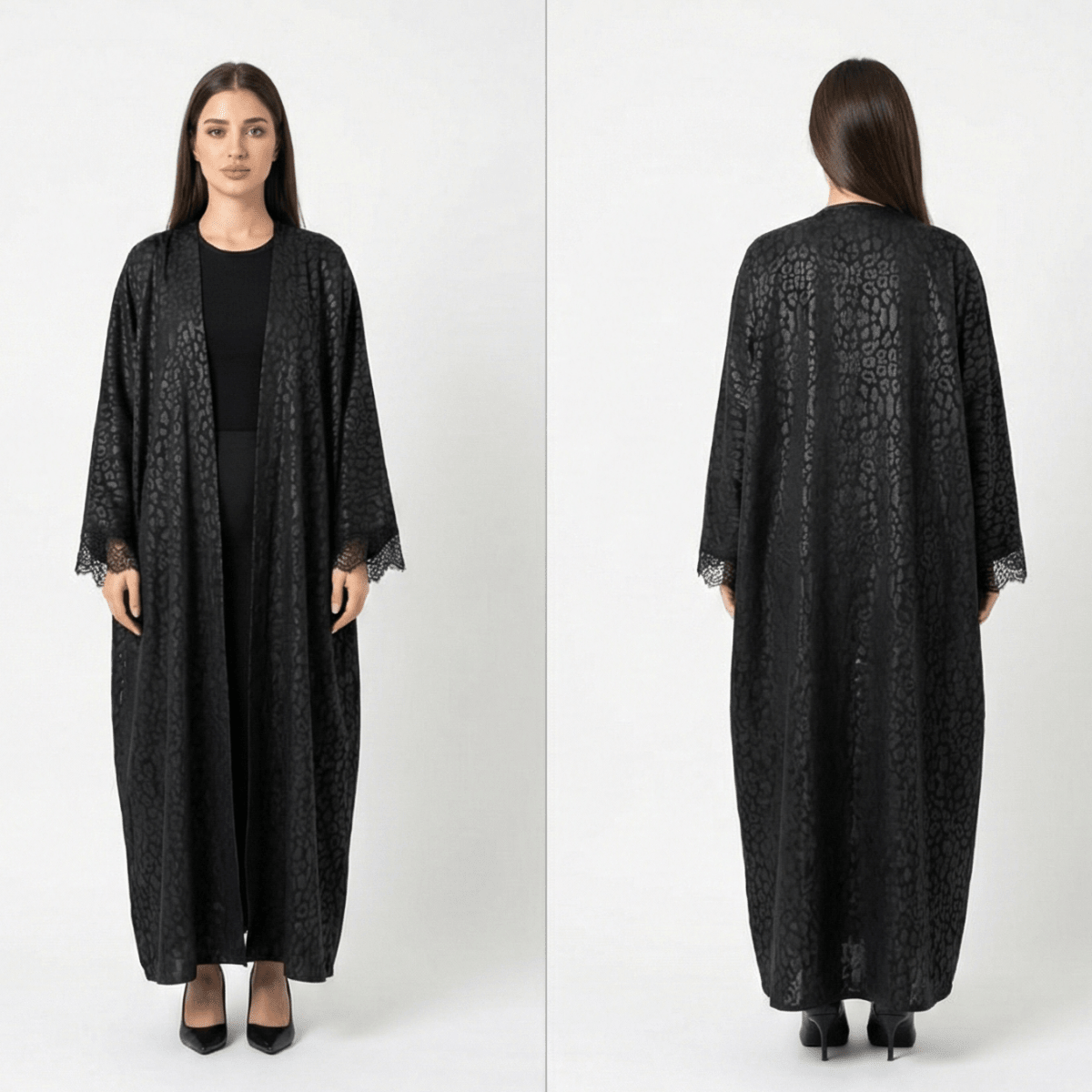 عباية تايجر من خامة الجاكار الفاخر بتفصيل كم دانتيل أنيق - Eshtree