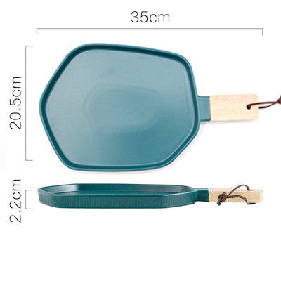 Nordic Creative Ceramic Western Food Plate With Wooden Handle