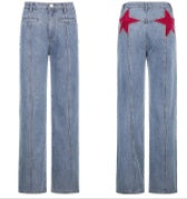 Retro Net Red Five-pointed Star Straight-leg Jeans