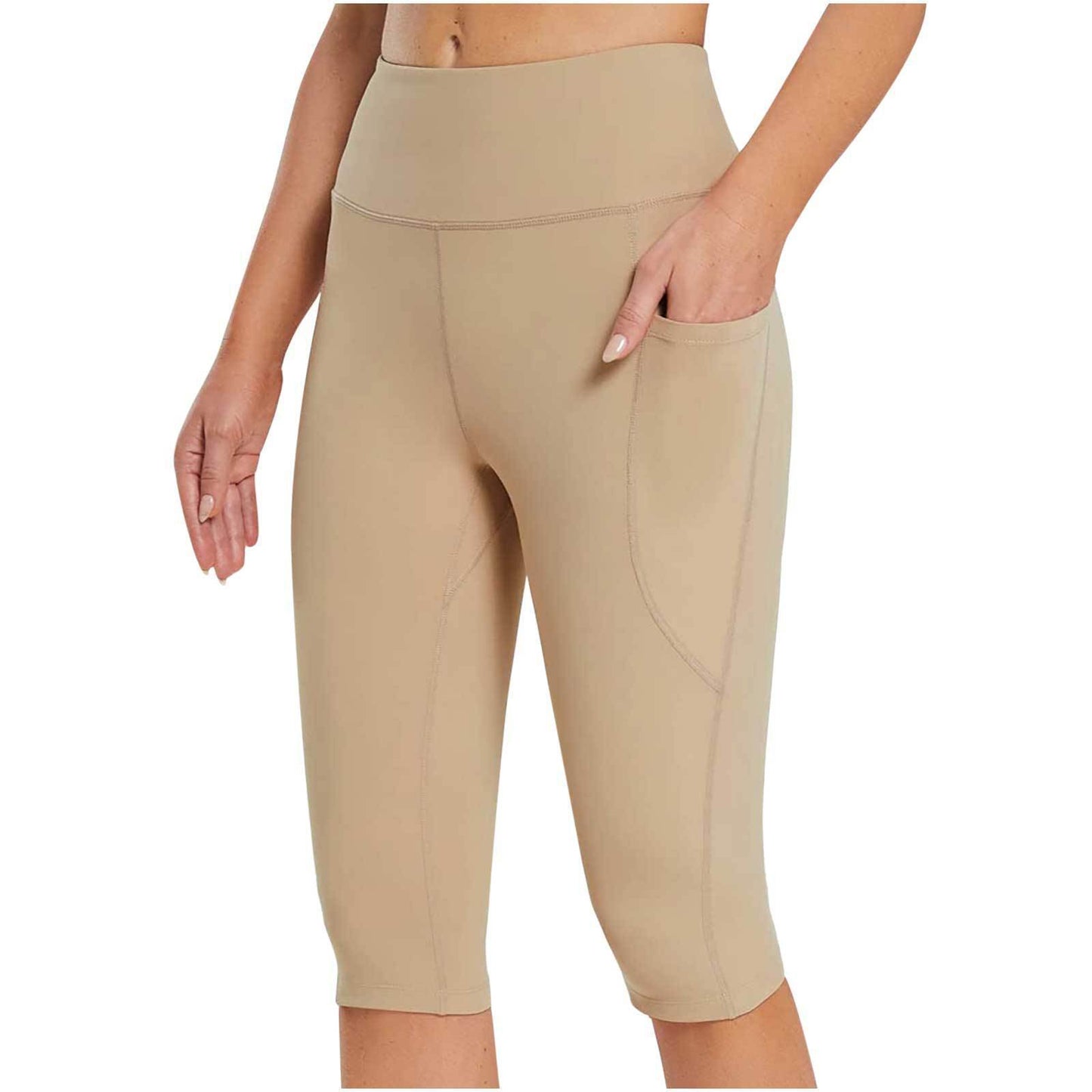 Side Pocket Solid Color High Waist Tight Stretch Sports Leggings