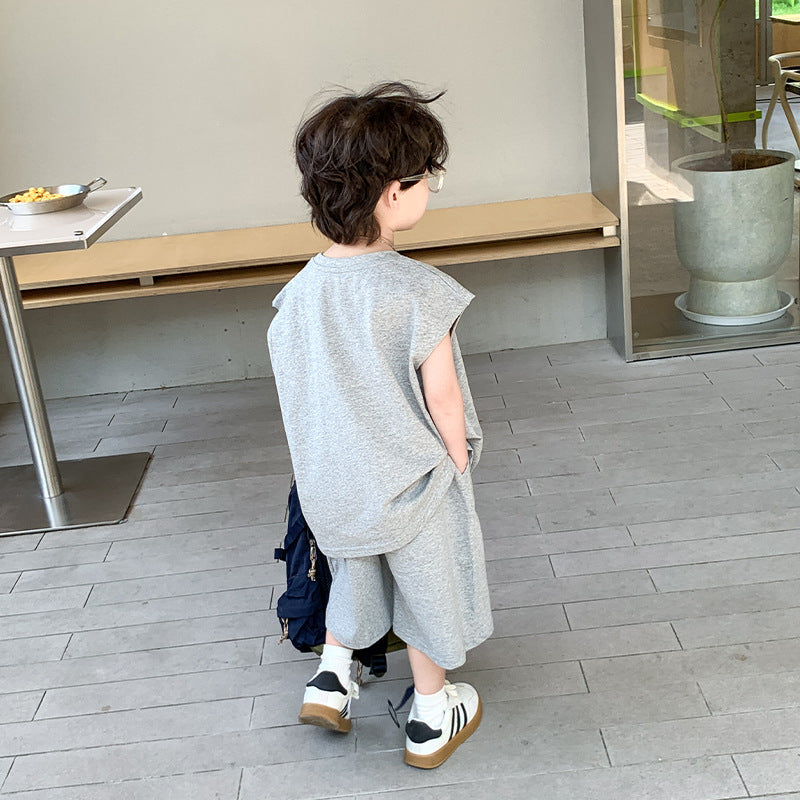 Children's Summer Clothing Boys Sleeveless Vest Outer Wear Shorts Two-piece Set