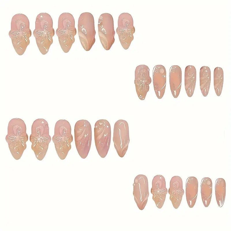 Almond Nail Pure Flower Wear Nail Removable Fake Nails - Eshtree