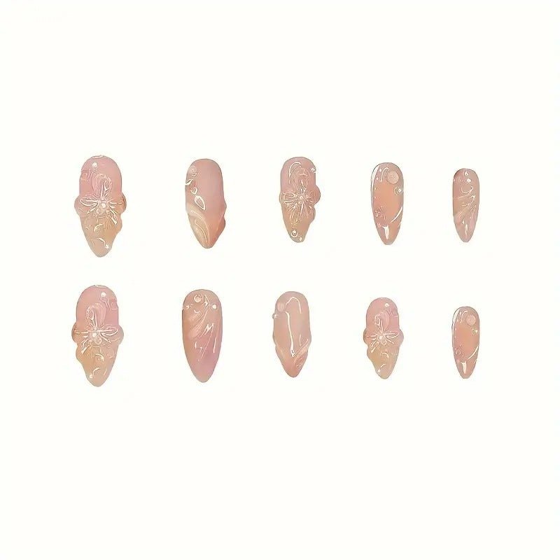 Almond Nail Pure Flower Wear Nail Removable Fake Nails - Eshtree