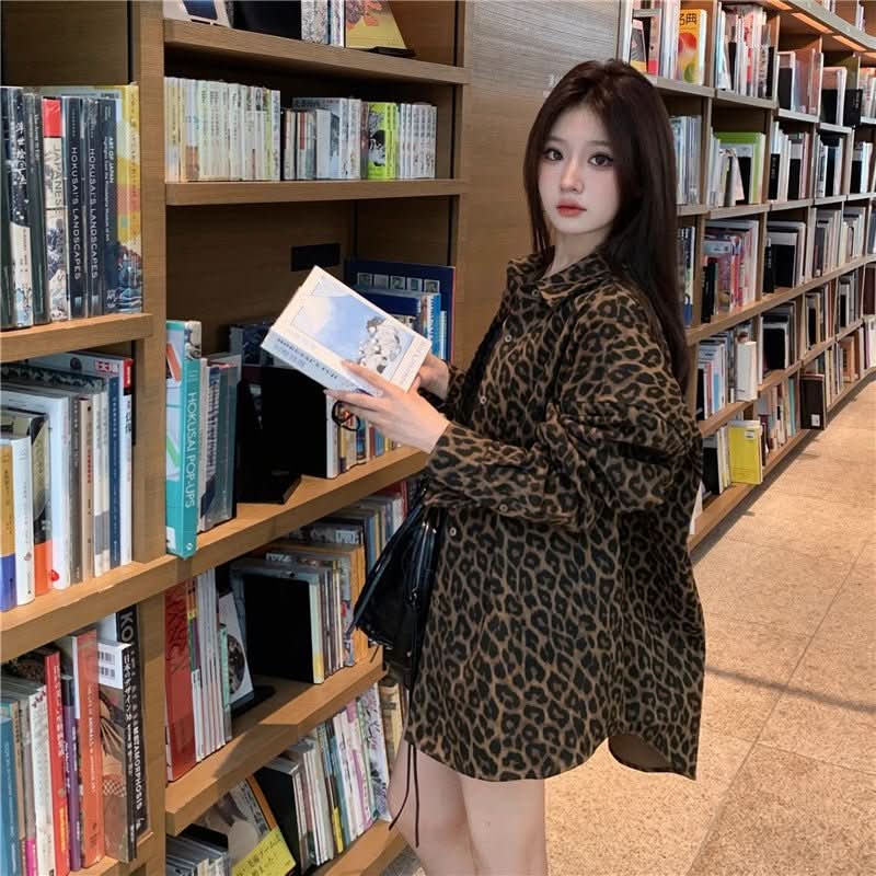 American Leopard Print Polo Collar Shirt Coat Women - Eshtree