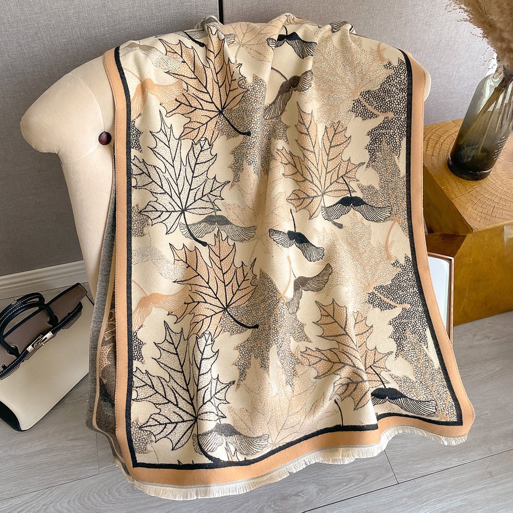 Artificial Cashmere Scarf Women's Elegant New Maple Leaf Printed Shawl - Eshtree