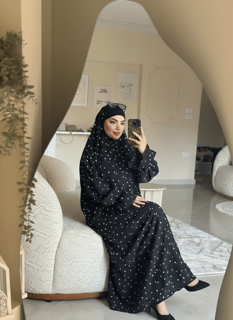 إسدال صلاة حريمي طويل تصميم مريح بطبعة قلوب - Eshtree