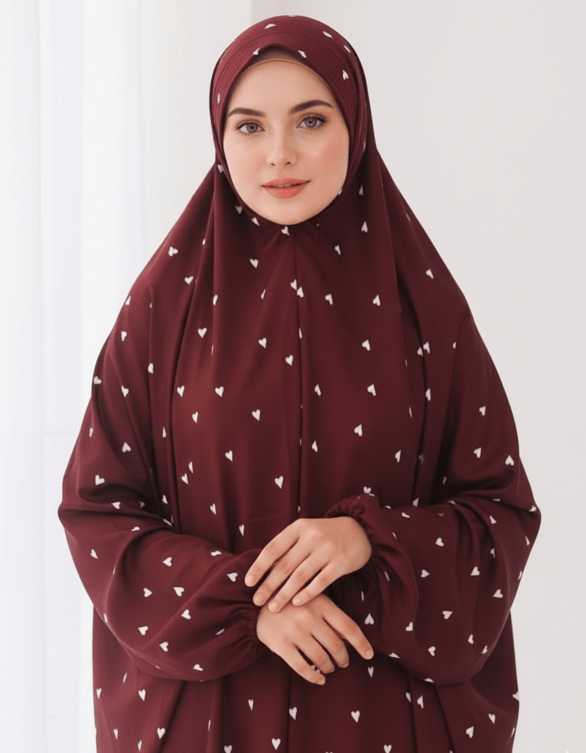 إسدال صلاة حريمي طويل تصميم مريح بطبعة قلوب - Eshtree