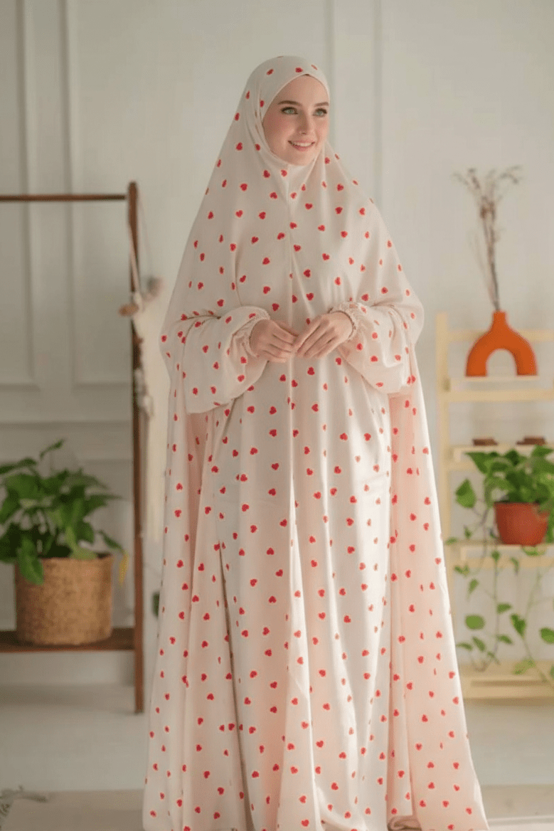 إسدال صلاة حريمي طويل تصميم مريح بطبعة قلوب - Eshtree