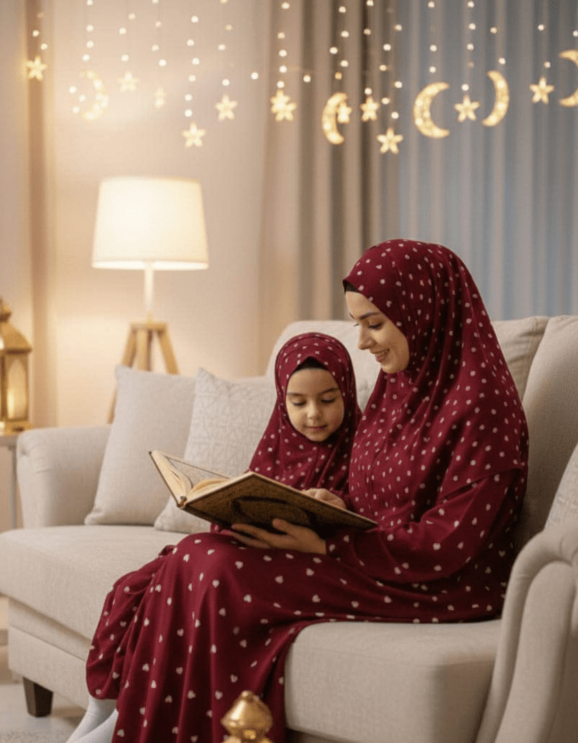 إسدال صلاة حريمي طويل تصميم مريح بطبعة قلوب - Eshtree