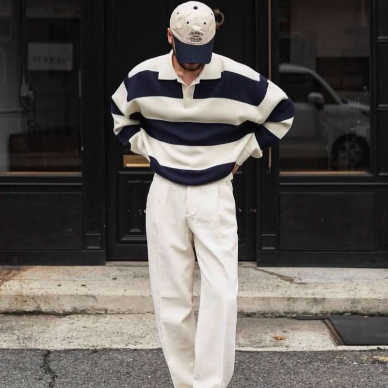Autumn And Winter Basic Korean - style Loose Blue And White Striped Versatile Loose Sweater - Eshtree