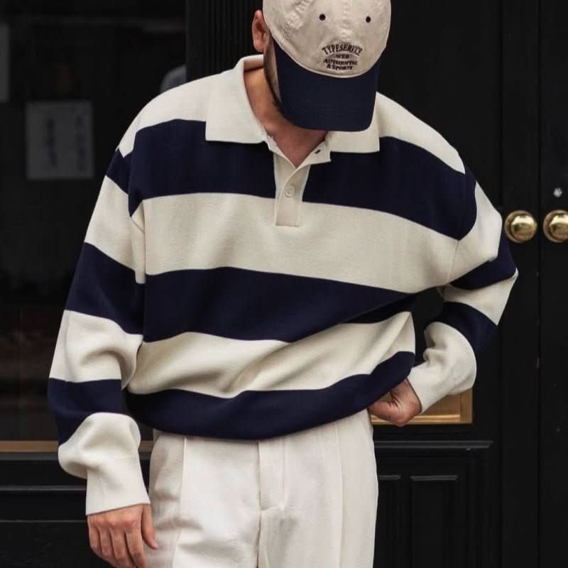 Autumn And Winter Basic Korean - style Loose Blue And White Striped Versatile Loose Sweater - Eshtree