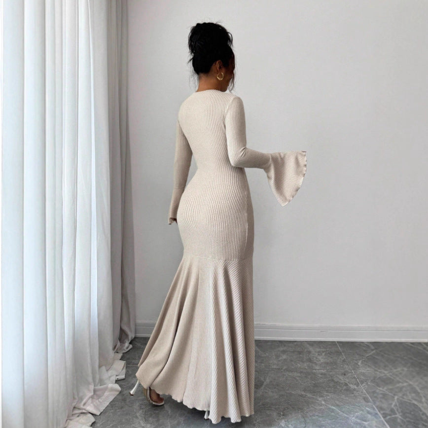 Mermaid Skirt Lotus Trumpet Sleeve Dress