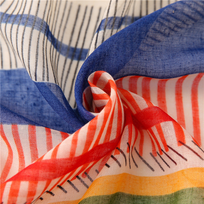 New Vintage Stripe Sunscreen Shawl Women's Scarf