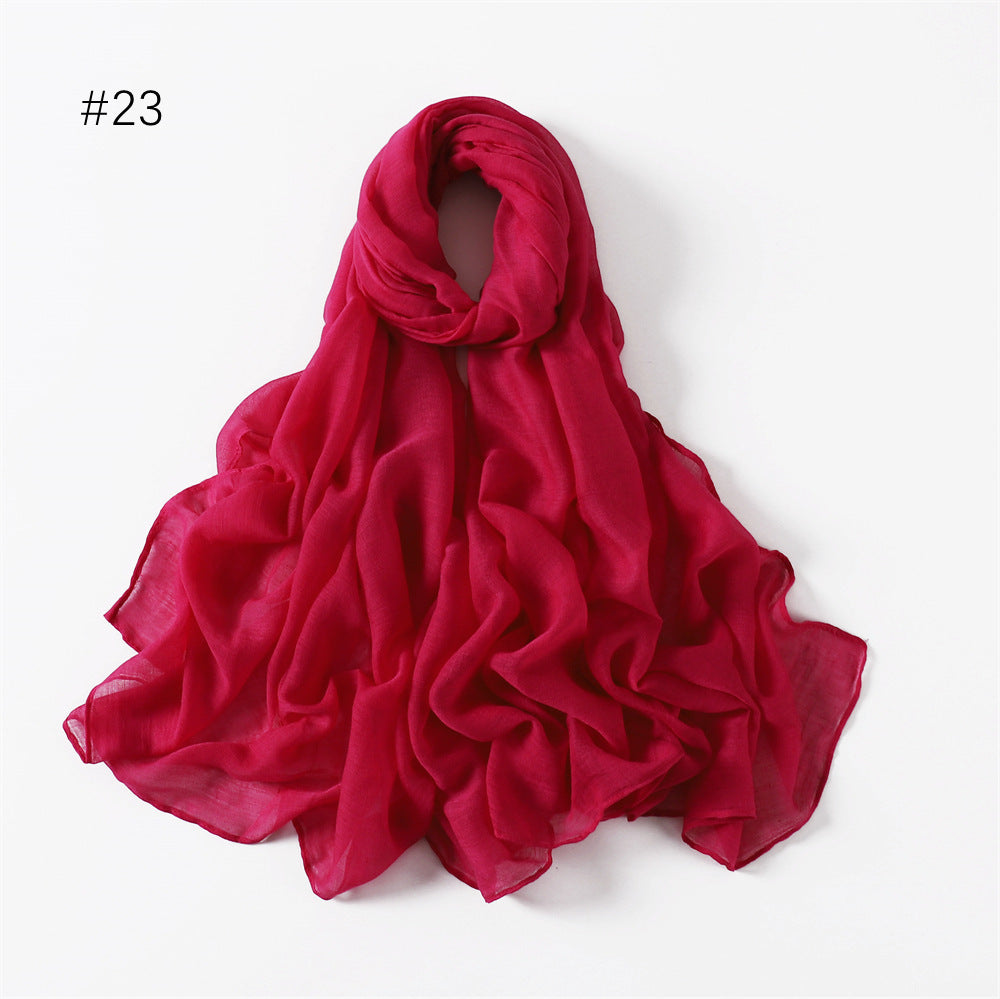 Classic Women's Pure Color Tulle Cotton And Linen Breathable Thin Scarf Silk