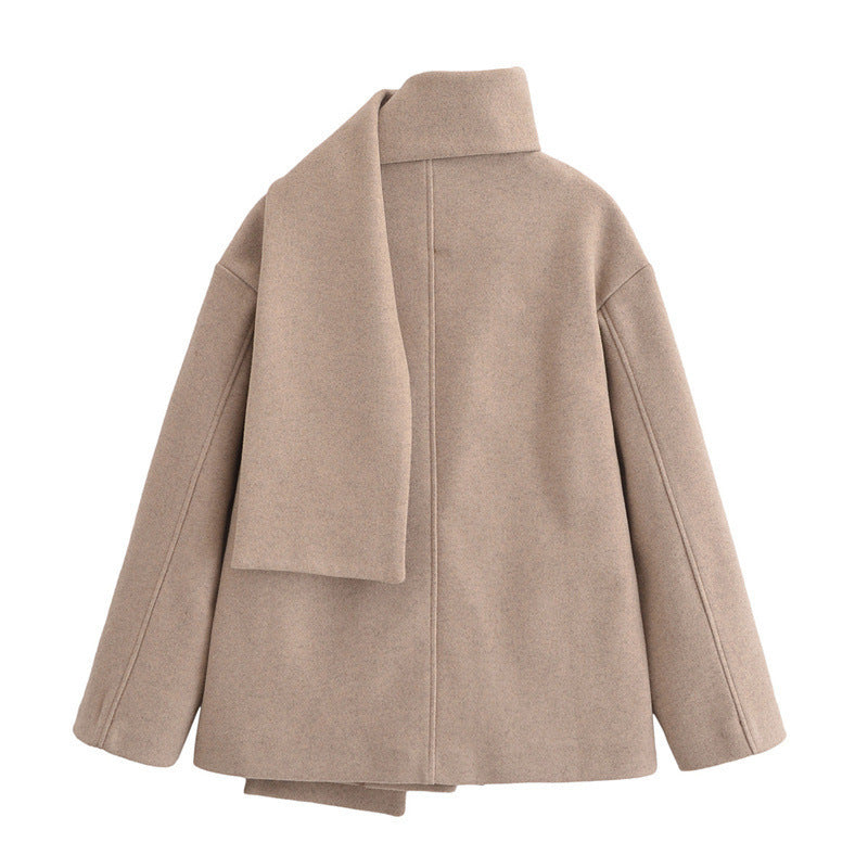 European And American Style Women's New Elegant Mixed Scarf Round Neck Coat